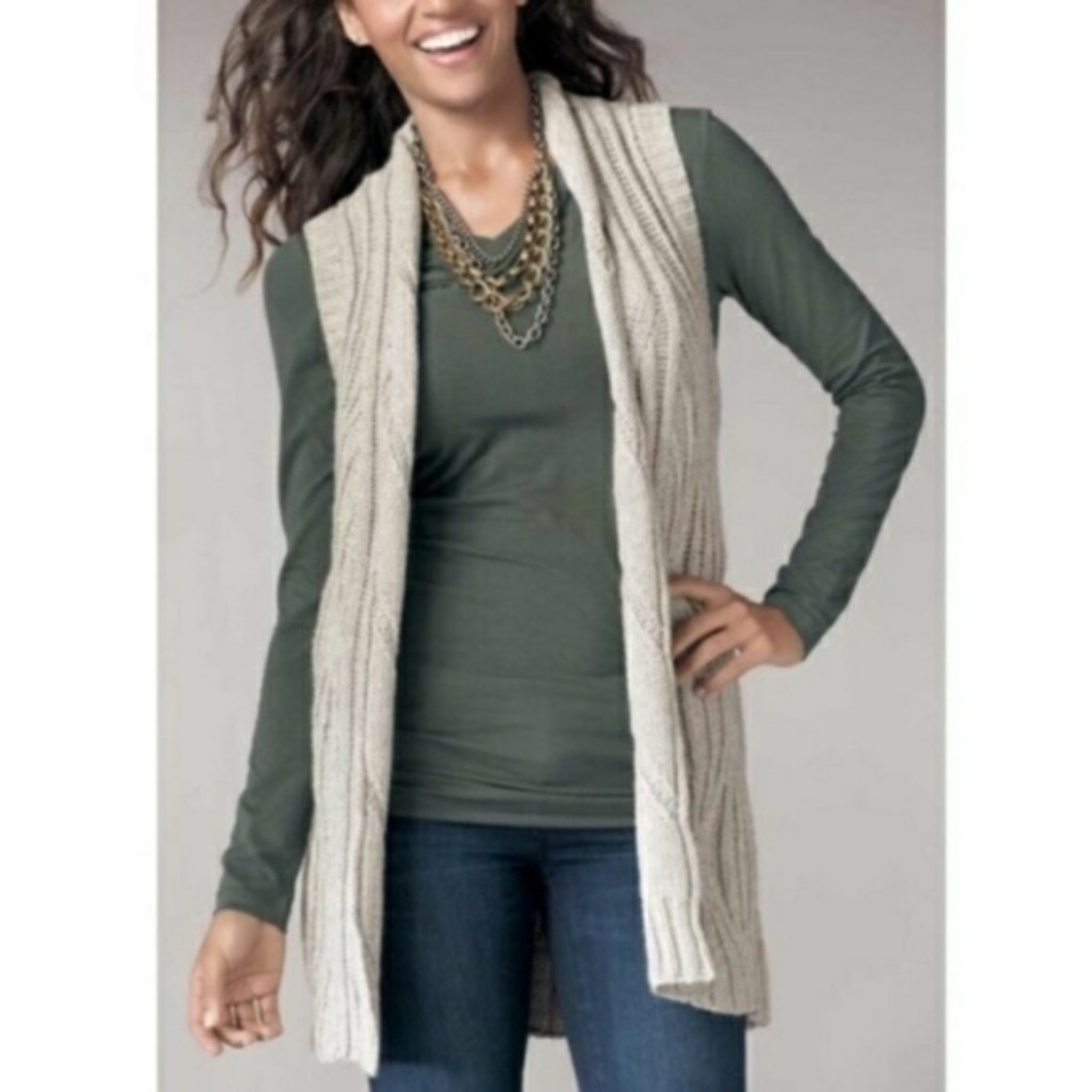 Cabi Oatmeal Long Sweater Vest Cableknit